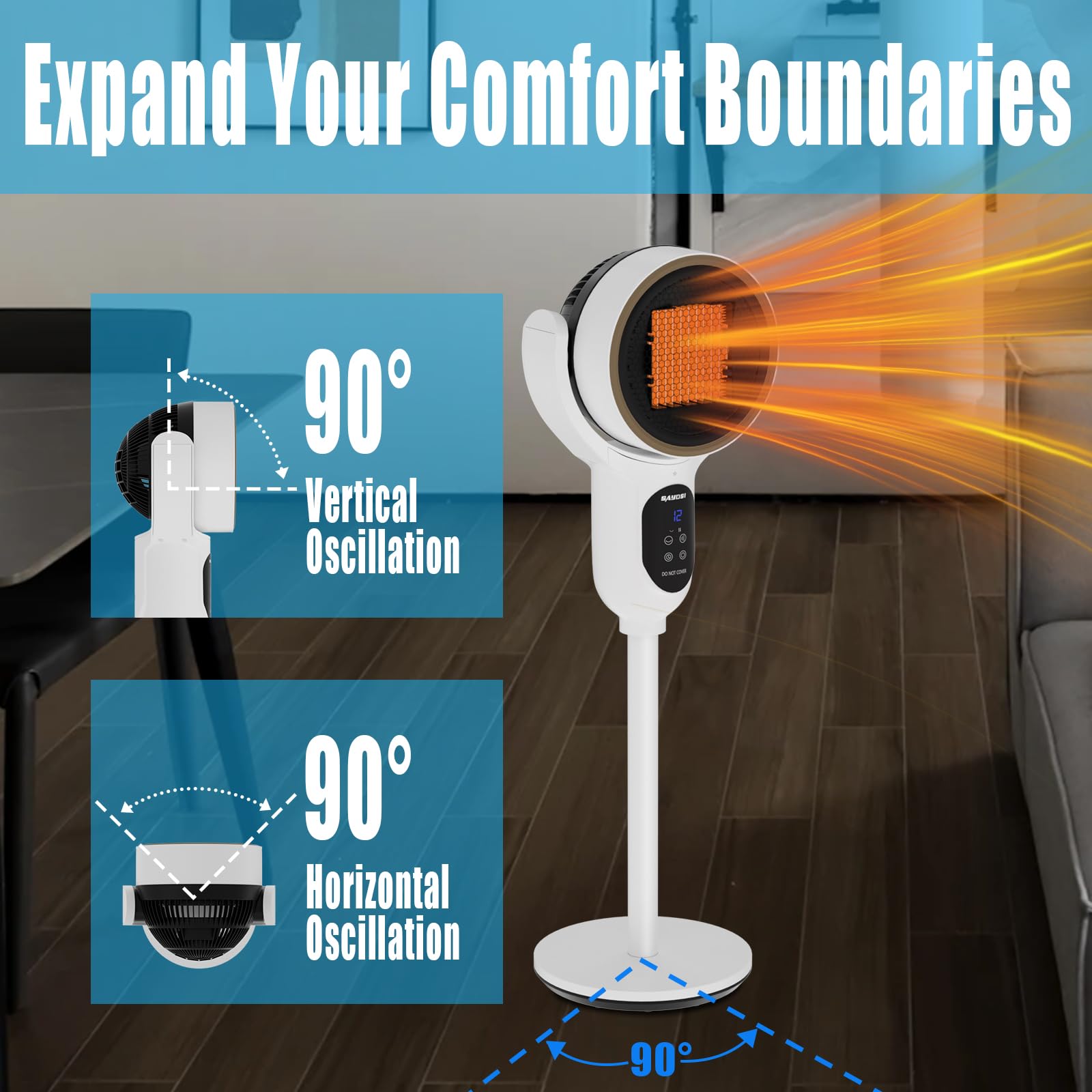 1500W Electric Space Heater for Bedroom Home Office Room Space Up to 1200 sq. ft with Automatic Swing,Timer,Adjustable Thermostat