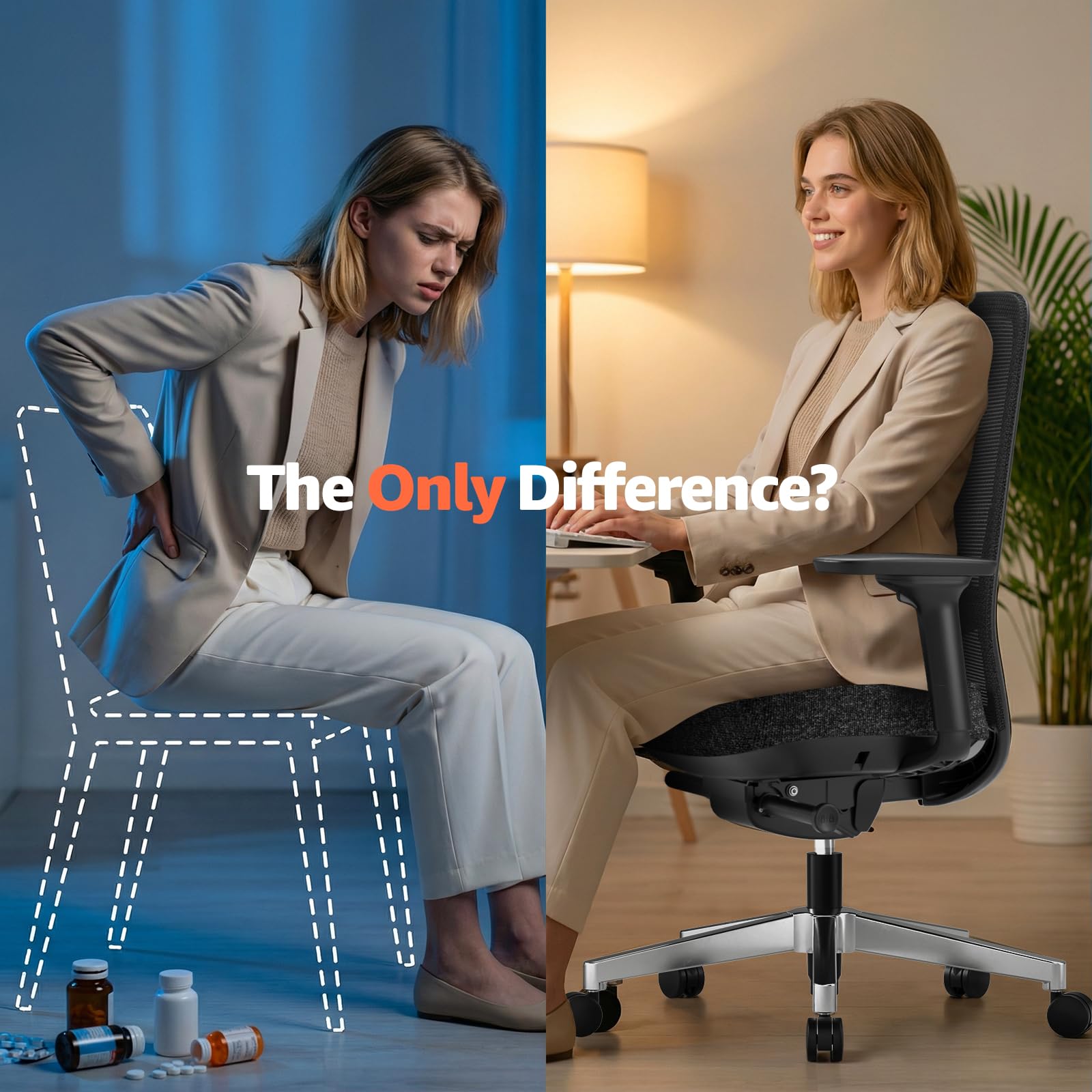 Ergonomic Office Chair - High-Back Mesh Desk Chair with Adjustable Lumbar Support 4D Armrests for Long Hours Sitting Black