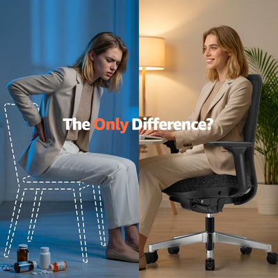 Ergonomic Office Chair - High-Back Mesh Desk Chair with Adjustable Lumbar Support 4D Armrests for Long Hours Sitting Black