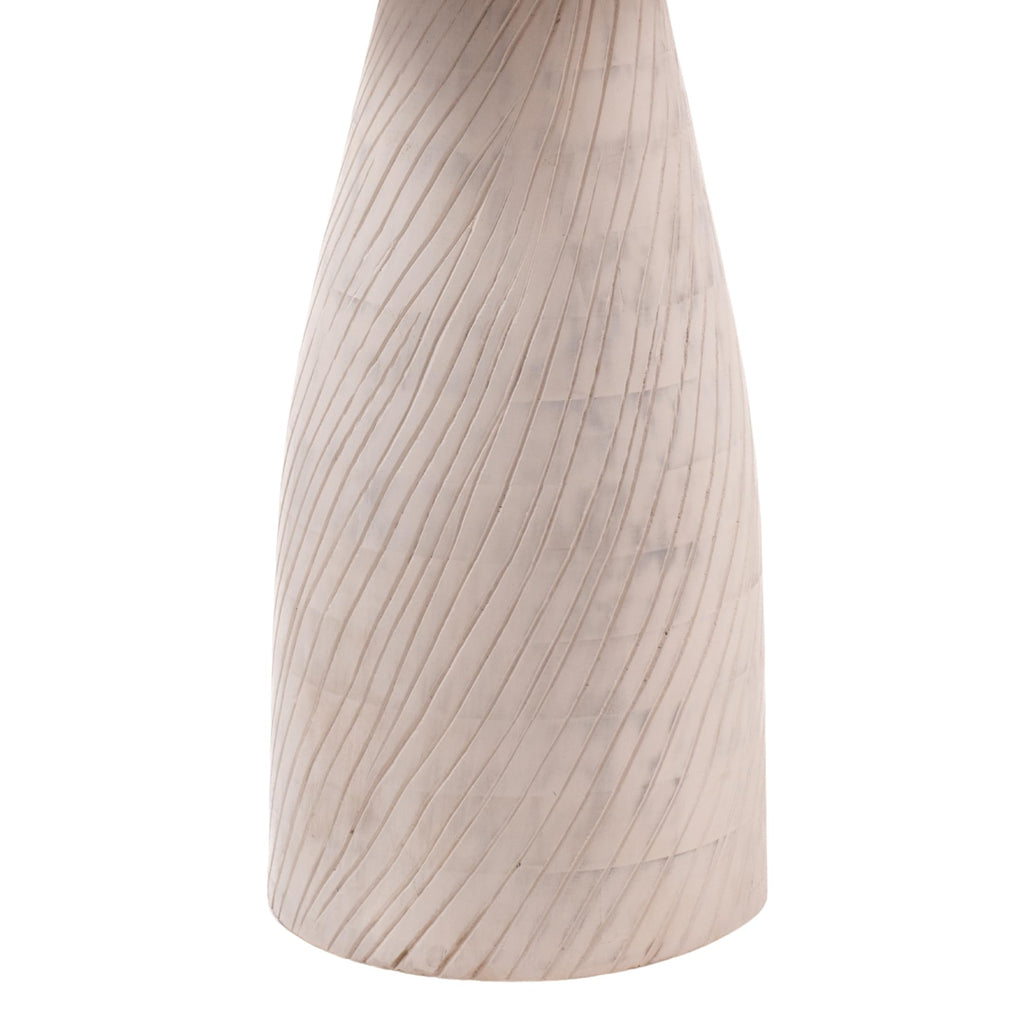 Modern Round Wood Accent Table with Carved Cone Base Solid Mango Wood Side Table for Living Room, Bedroom or Entryway White,Assembled