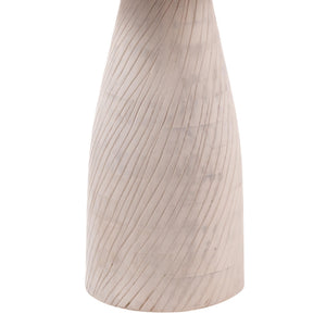 Modern Round Wood Accent Table with Carved Cone Base Solid Mango Wood Side Table for Living Room, Bedroom or Entryway White,Assembled