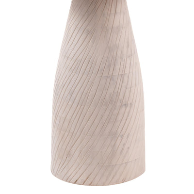 Modern Round Wood Accent Table with Carved Cone Base Solid Mango Wood Side Table for Living Room, Bedroom or Entryway White,Assembled