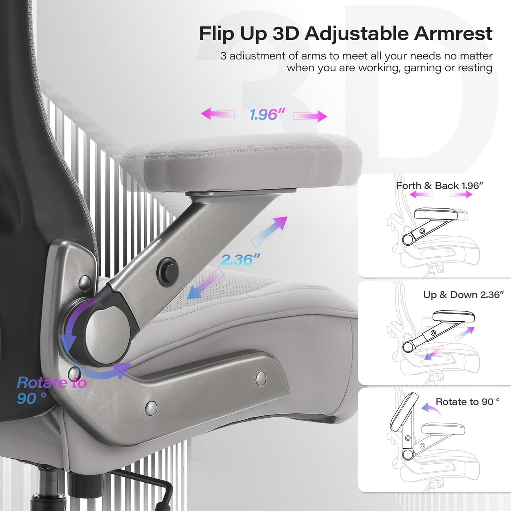 600lbs Big and Tall Office Chair- Heavy Duty Executive Computer Chair with 3D Flip Arms Large Wheels, Ergonomic Mesh High Back Desk Chair, Extra Wide Seat Adjustable Lumbar Support&Headrest