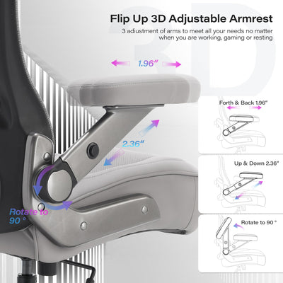 600lbs Big and Tall Office Chair- Heavy Duty Executive Computer Chair with 3D Flip Arms Large Wheels, Ergonomic Mesh High Back Desk Chair, Extra Wide Seat Adjustable Lumbar Support&Headrest