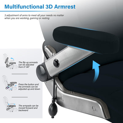 Big and Tall Office Chair 700lbs- Executive Desk Chair with Adjustable Lumbar Support 3D Flip UP Arms- Heavy Duty Quiet Wheels Metal Base Ergonomic Computer Chairs, Black