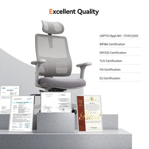 Ergonomic High-Back Office Chair, Home Office Desk Chair with Auto-Following Lumbar Support, Adjustable Headrest, 3D Armrest, Seat Depth & Heigh Adjustable, 96°-126° Recline