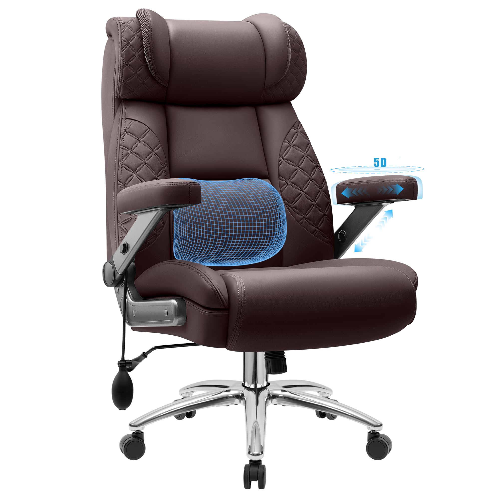 Office Desk Chair, Big and Tall Executive Office Computer Chair, Extra Wide 500LBS Heavy Duty Office Chair, High Back Ergonomic Office Gaming Chair with Adjustable Lumbar Support & 5D Flip Arms