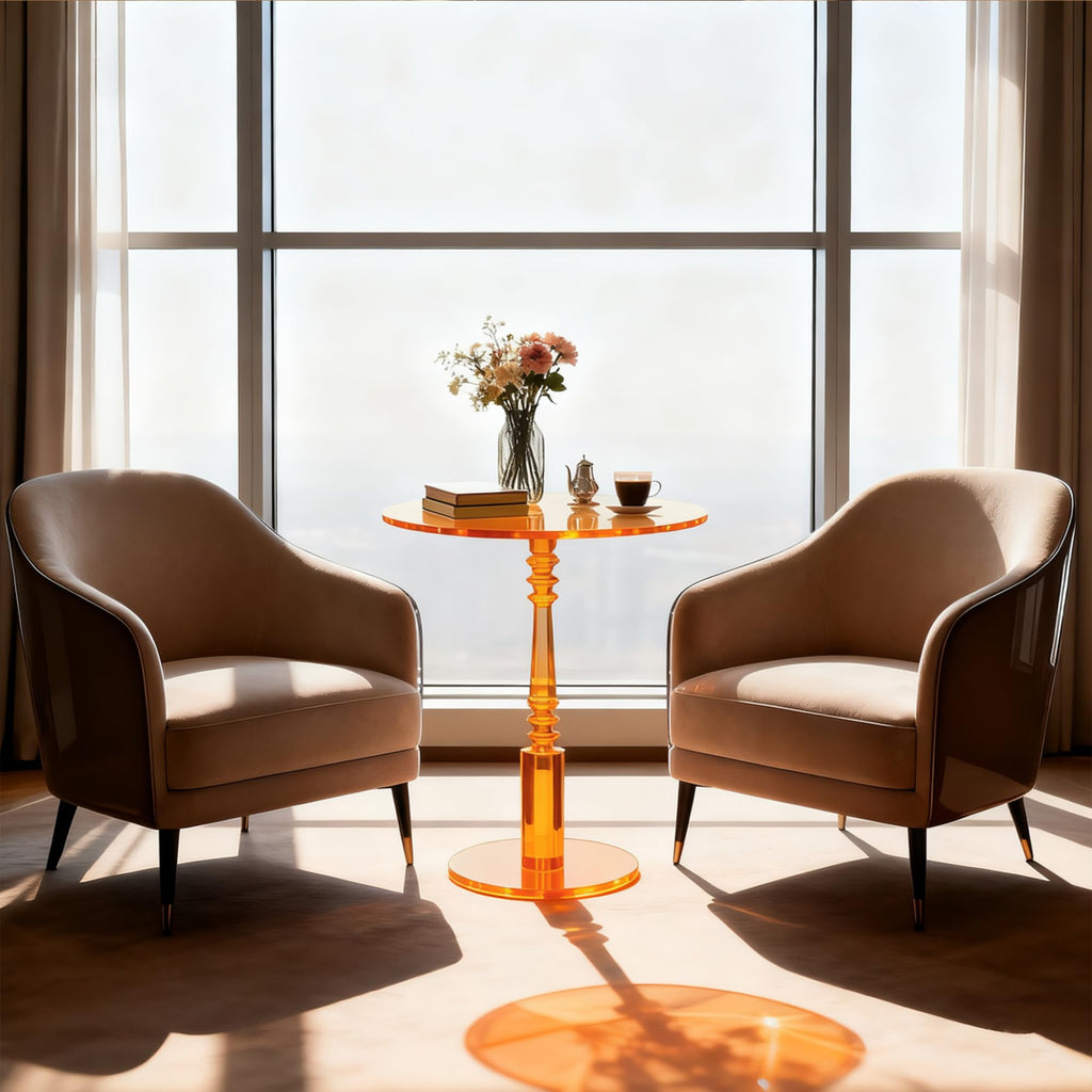 Modern Acrylic Side Table, Round Clear End Table for Living Room,Bedroom Lobby and Office Easy Assembly (Orange, Large)