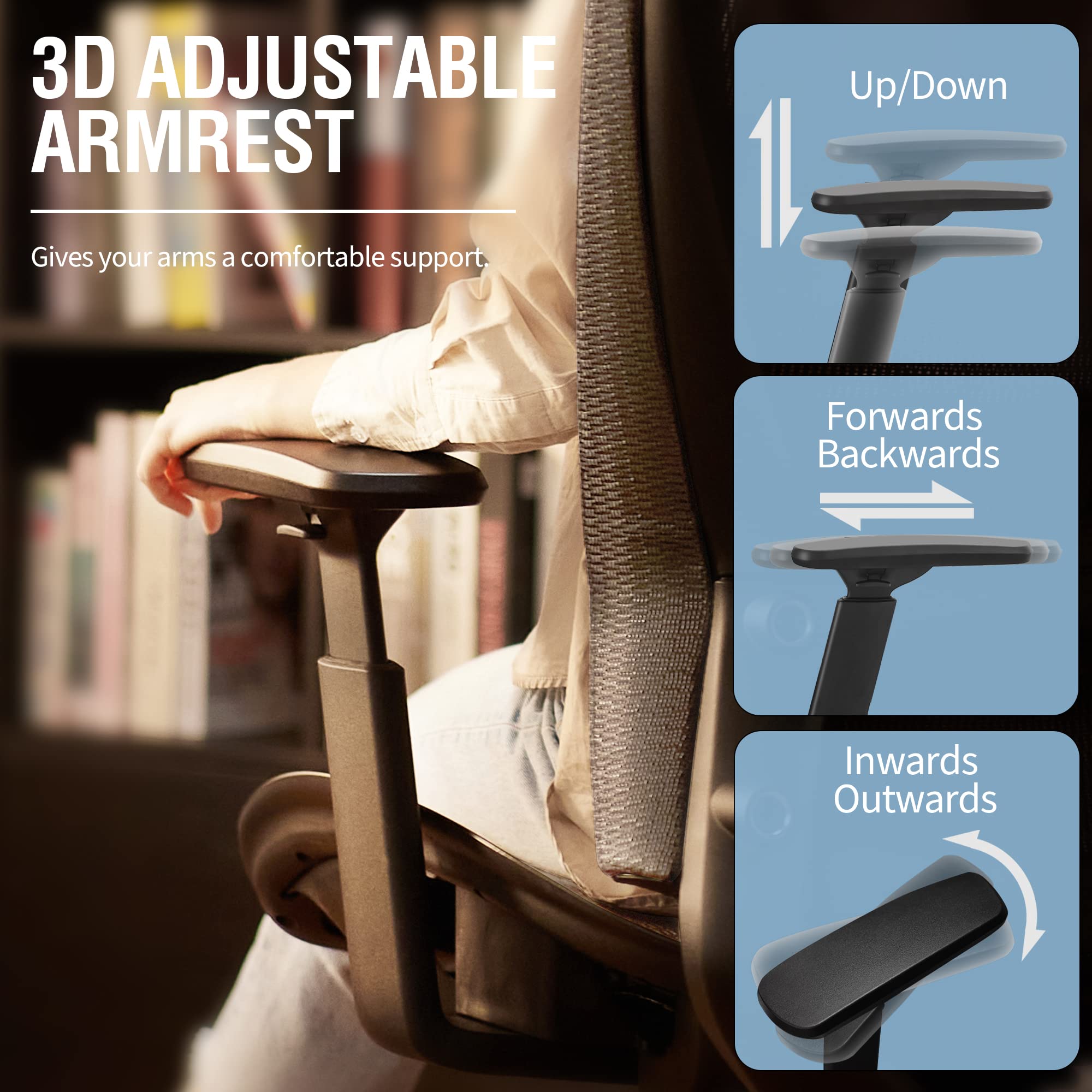 Office Chair,Ergonomic Computer Desk Chair,Sturdy Task Chair- Adjustable Lumbar Support & Armrests,Tilt Function,Comfort Wide Seat,Swivel Home Office Chair