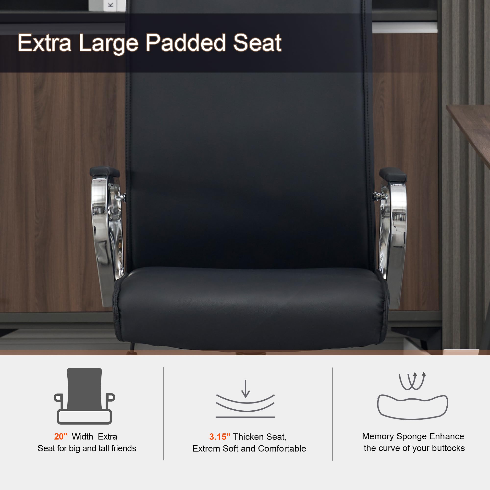 Office Desk Chair, Ergonomic Leather Modern Conference Room Chairs, Executive Height Adjustable Swivel Rolling Chair for Home Office.