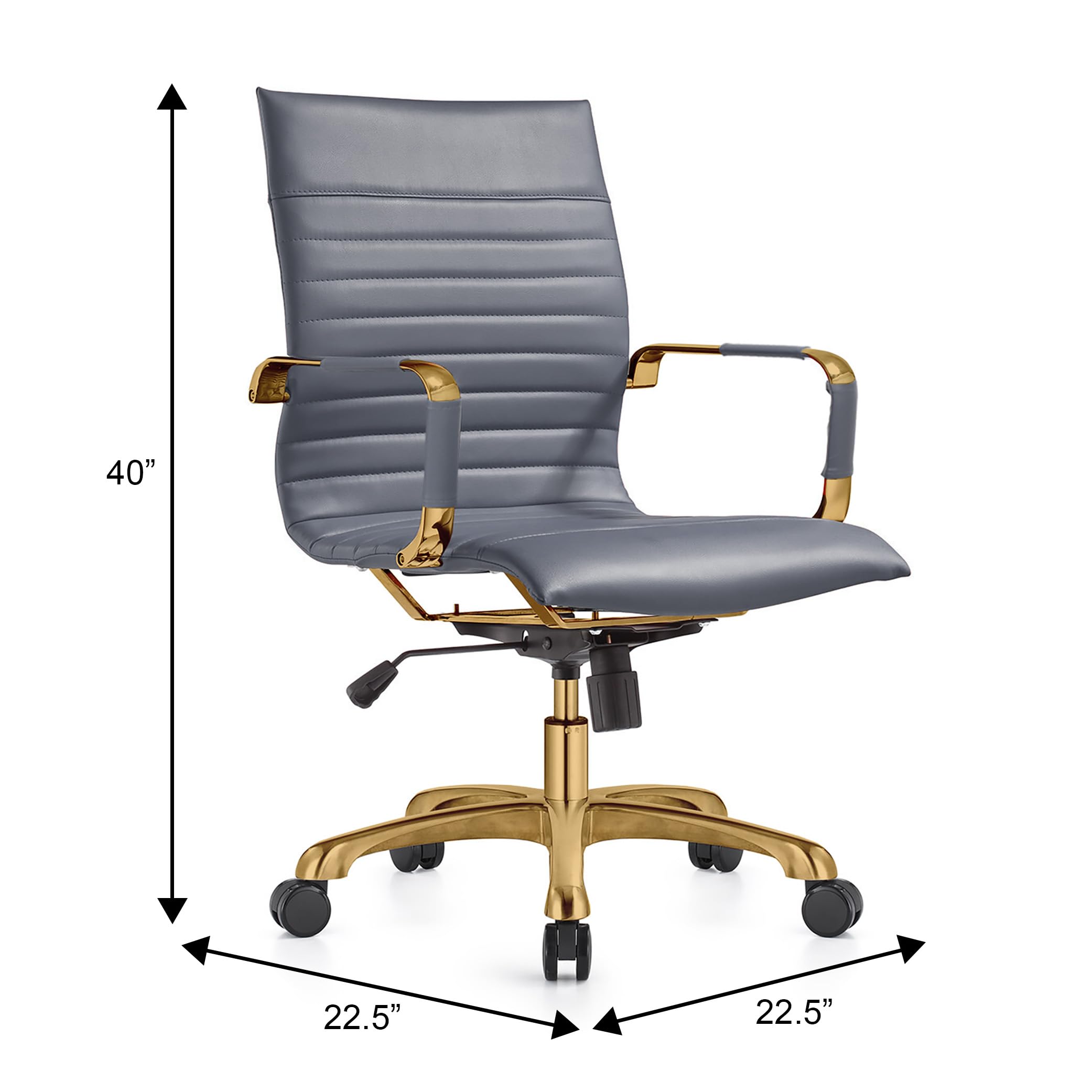 Modern Ergonomic Executive Office Chair, High-Back Leather Conference Desk Chair with Adjustable Height, Tilt Control, 360° Swivel & Gold Frame for Home Office