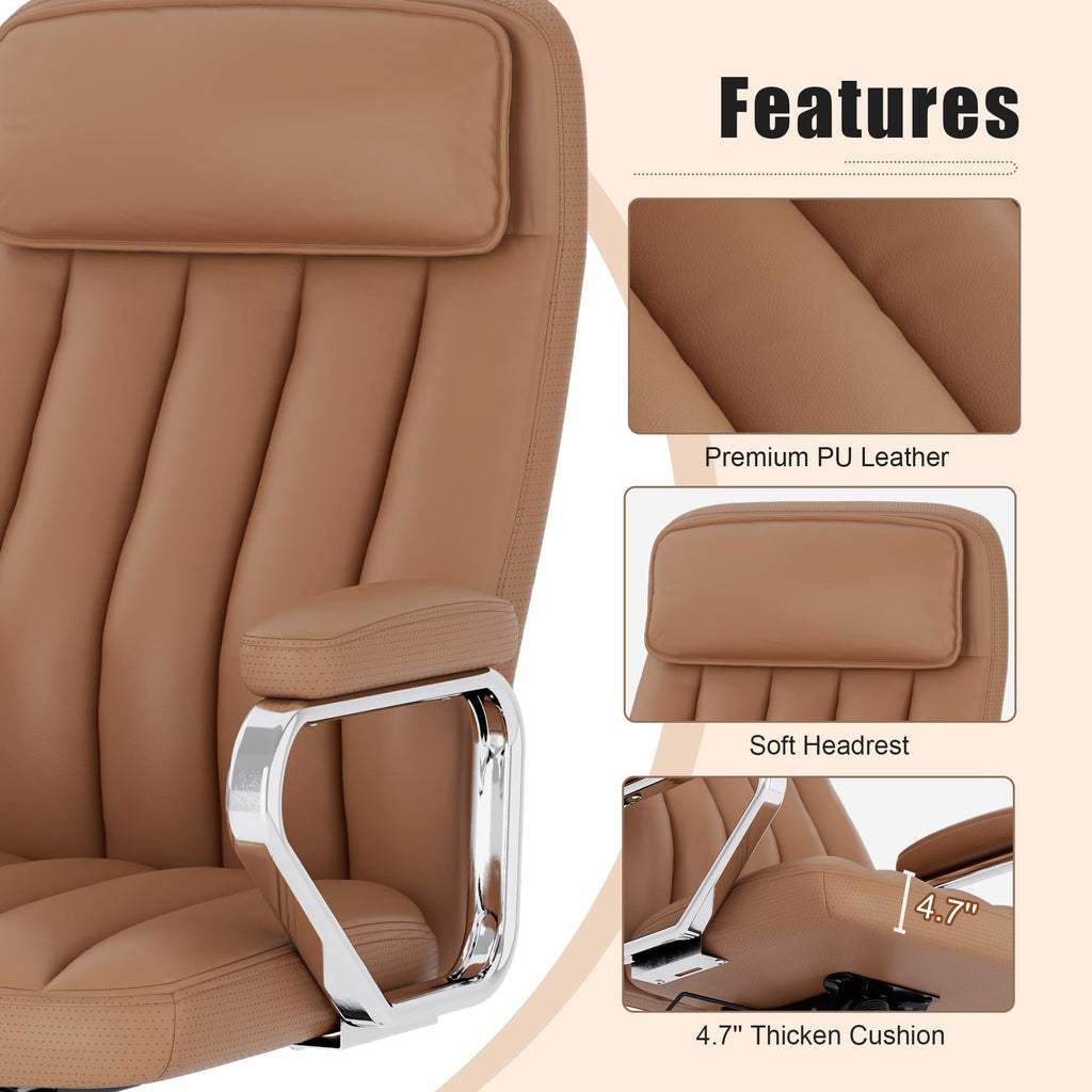 Okeysen Executive Office Chair, Modern Leather Chair with Headrest & Lumbar Support, High Back Ergonomic Chair with Padded Armrests & Seat, Height Adjustable Swivel Rolling Chair for Home Office.