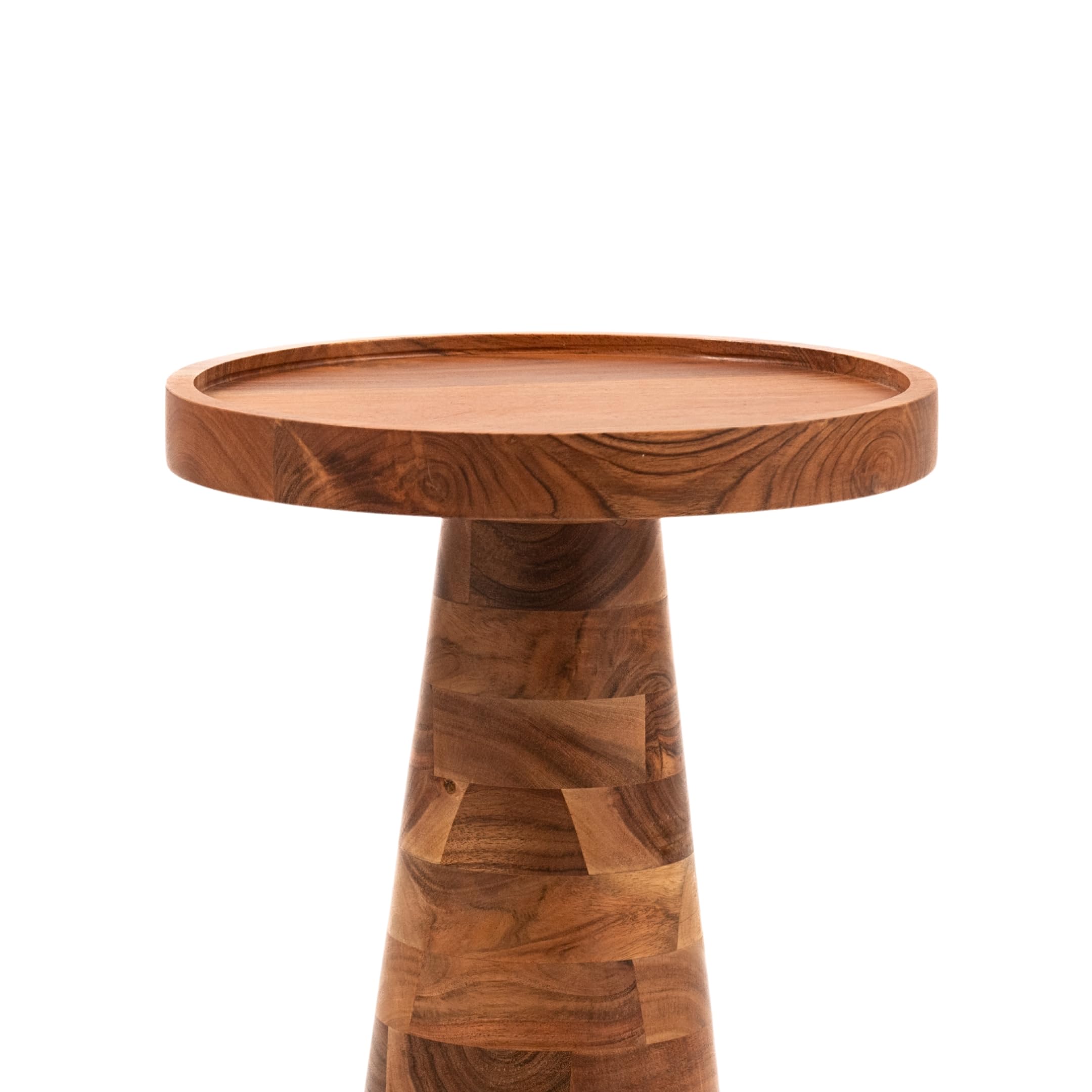 Mid-Century Farmhouse Cottagecore Accent End Table, Solid Wood Side Table with Tray Top,Pedestal Martini Table, Handmade Plant Stand Rustic Drink Table for Living Room, Bedroom, Natural,Assembled