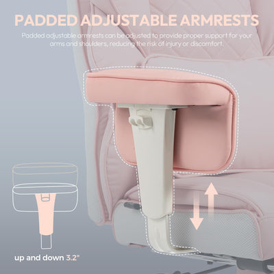 Big and Tall Office Chair with Pocket Springs Cushion,High Back Computer Gaming Chairs with Adjustable Armrests,Executive Desk Chairs with Lumbar Support and Footrest,PU Leather-Pink