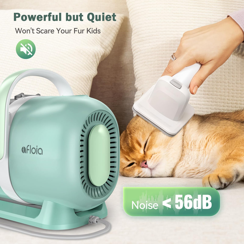 6-in-1 Dog Grooming Kit, Pet Grooming Vacuum for Shedding, Dog Hair Vacuum with Clipper Nail Trimmer Grinder, Pet Brush Groomer at Home, Low Noise Cats Hair Remover, 1.5L Dust Cup, Green