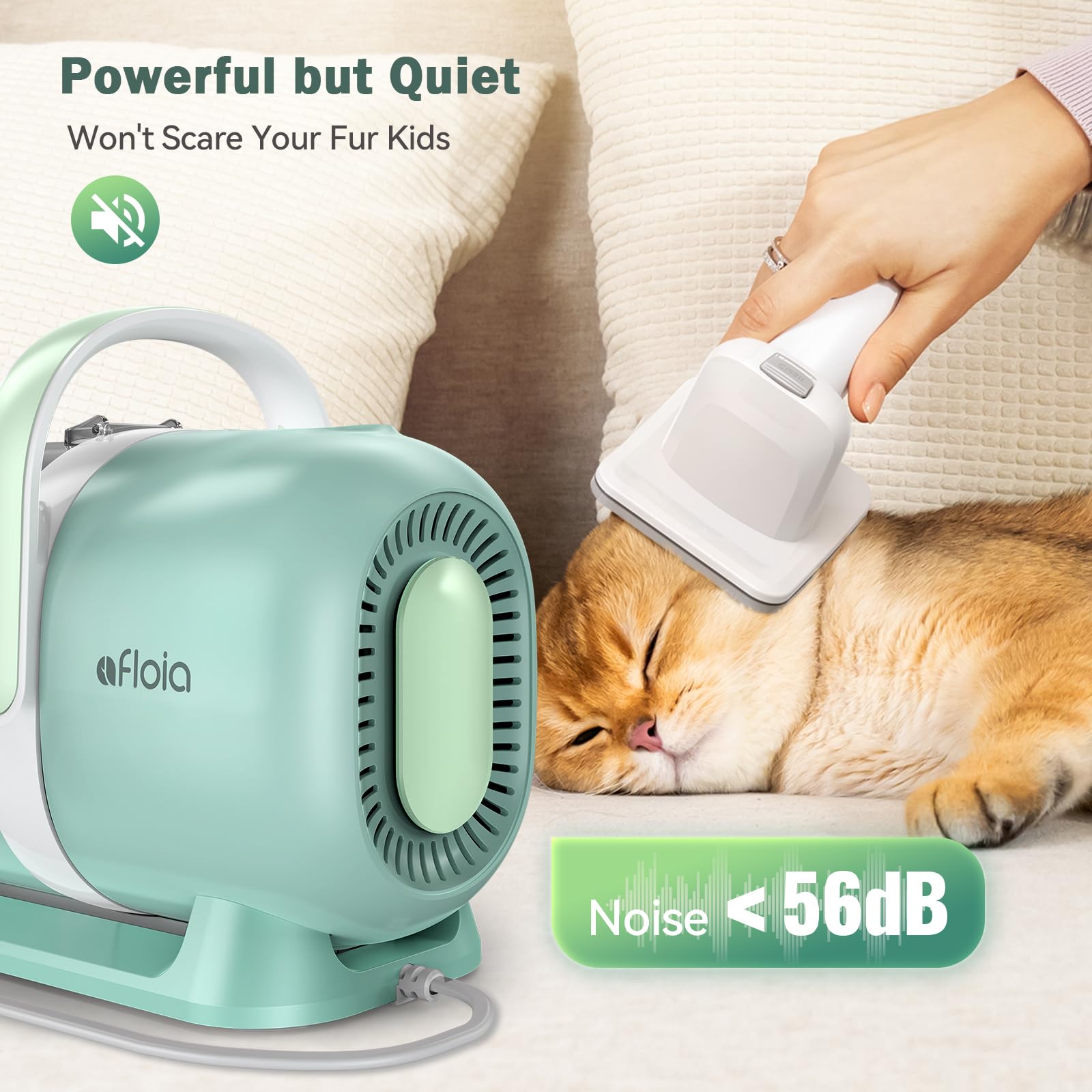 6-in-1 Dog Grooming Kit, Pet Grooming Vacuum for Shedding, Dog Hair Vacuum with Clipper Nail Trimmer Grinder, Pet Brush Groomer at Home, Low Noise Cats Hair Remover, 1.5L Dust Cup, Green