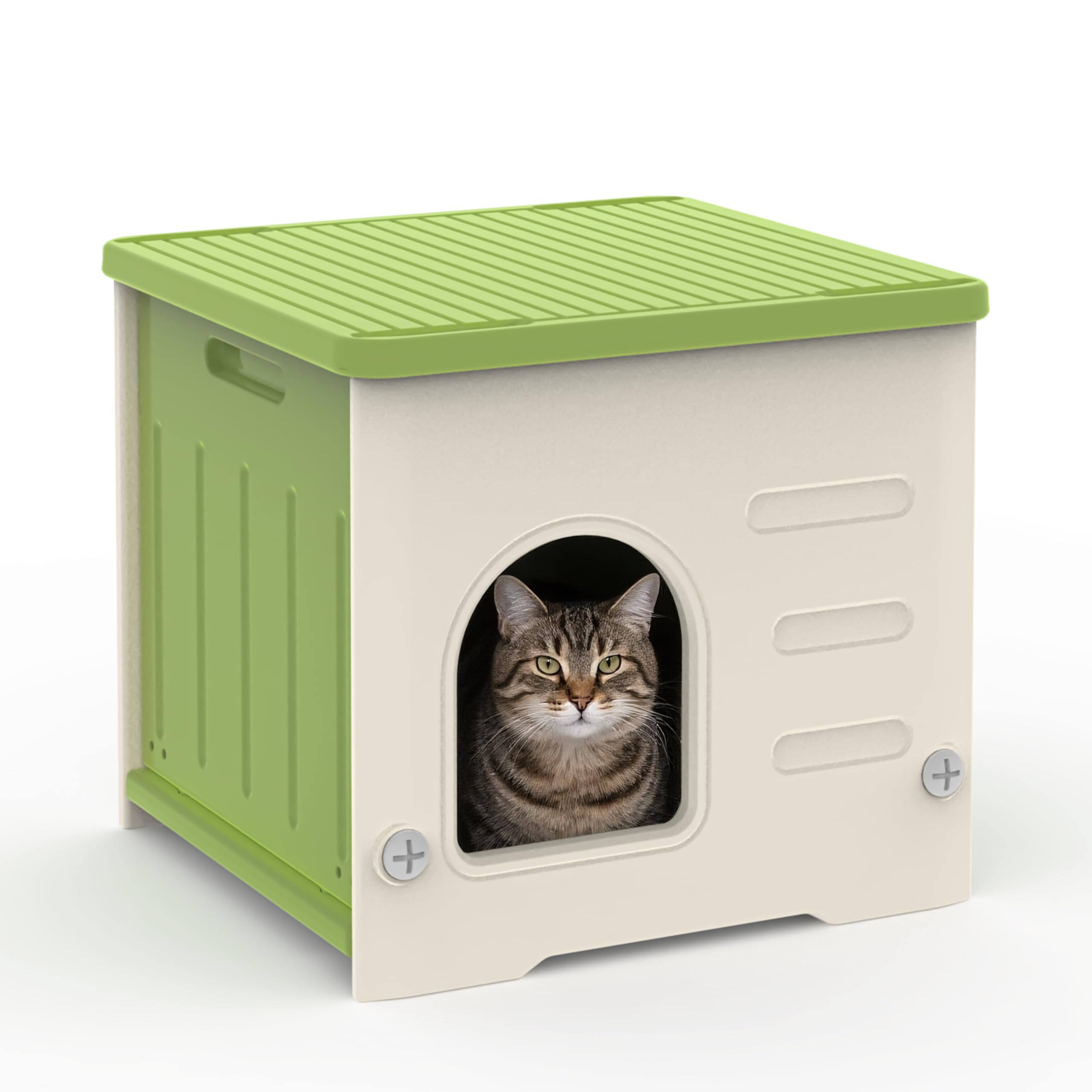 Stackable Cat House for Outdoor Indoor Use, Feral Cat Shelter Weatherproof Waterproof Elevated (Medium)