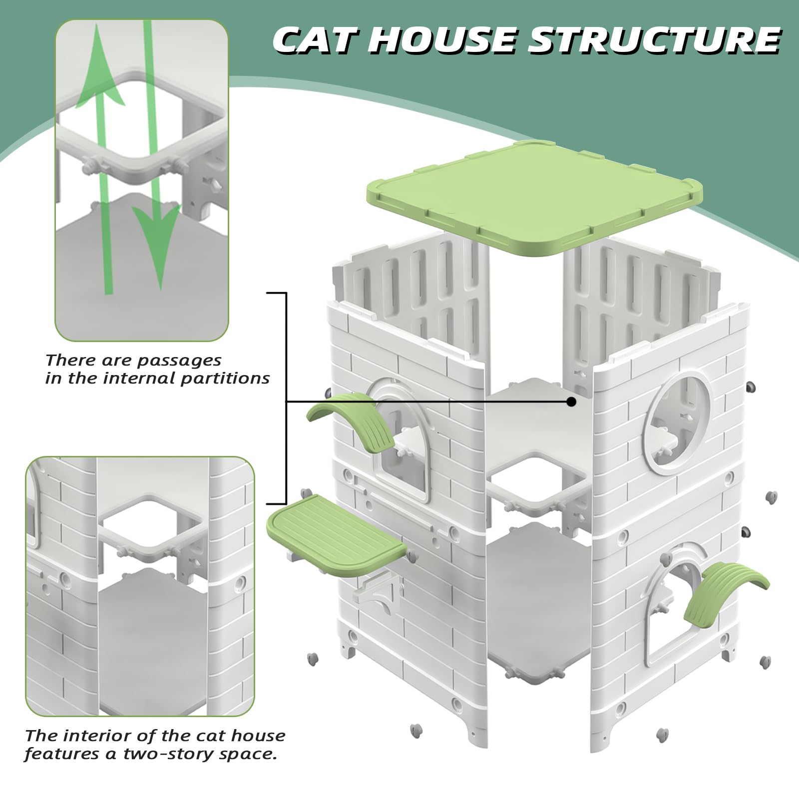 2-Story Large Outdoor Cat House - Weatherproof & Waterproof Elevated Shelter for Feral Cats, Sturdy Plastic Design, Easy Assembly Indoor/Outdoor Use