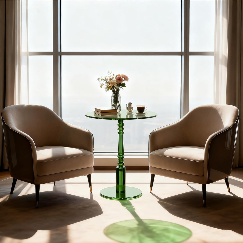 Modern Acrylic Side Table, Round Clear End Table for Living Room,Bedroom Lobby and Office Easy Assembly (Green, Large)