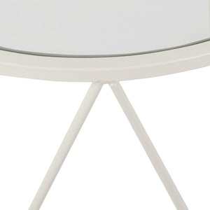 Metal Accent Table Triangle Base Round Mirror Top, White 18.24D x 24W x 18H in