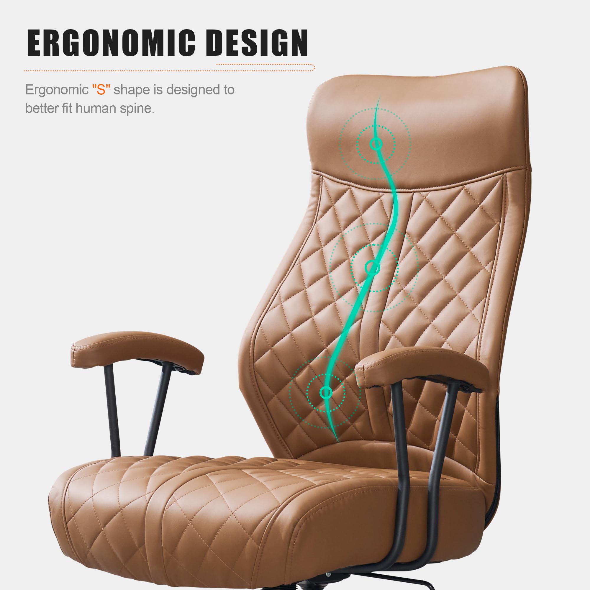 Modern Leather Office Chair, High Back Conference Room Chairs Mid-Century Reclining Office Chairs with Removable Pillow, Padded Executive Office Chair for Home, Office.