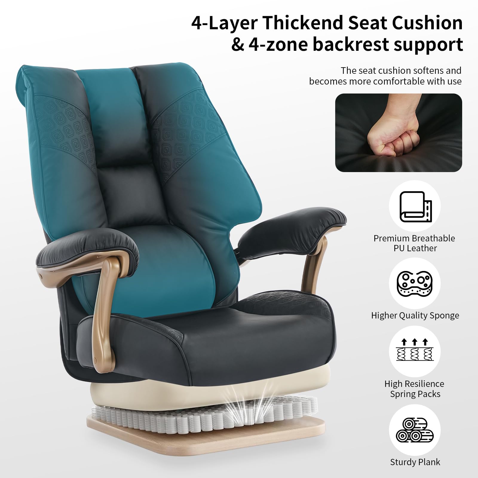 Big and Tall Executive Office Chair with Footrest, 400LBS Capacity Ergonomic High-Back Desk Office Chair with Lumbar Support, Padded Armrests & Thick Cushion, Black PU Leather Chairs