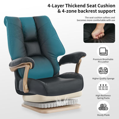 Big and Tall Executive Office Chair with Footrest, 400LBS Capacity Ergonomic High-Back Desk Office Chair with Lumbar Support, Padded Armrests & Thick Cushion, Black PU Leather Chairs