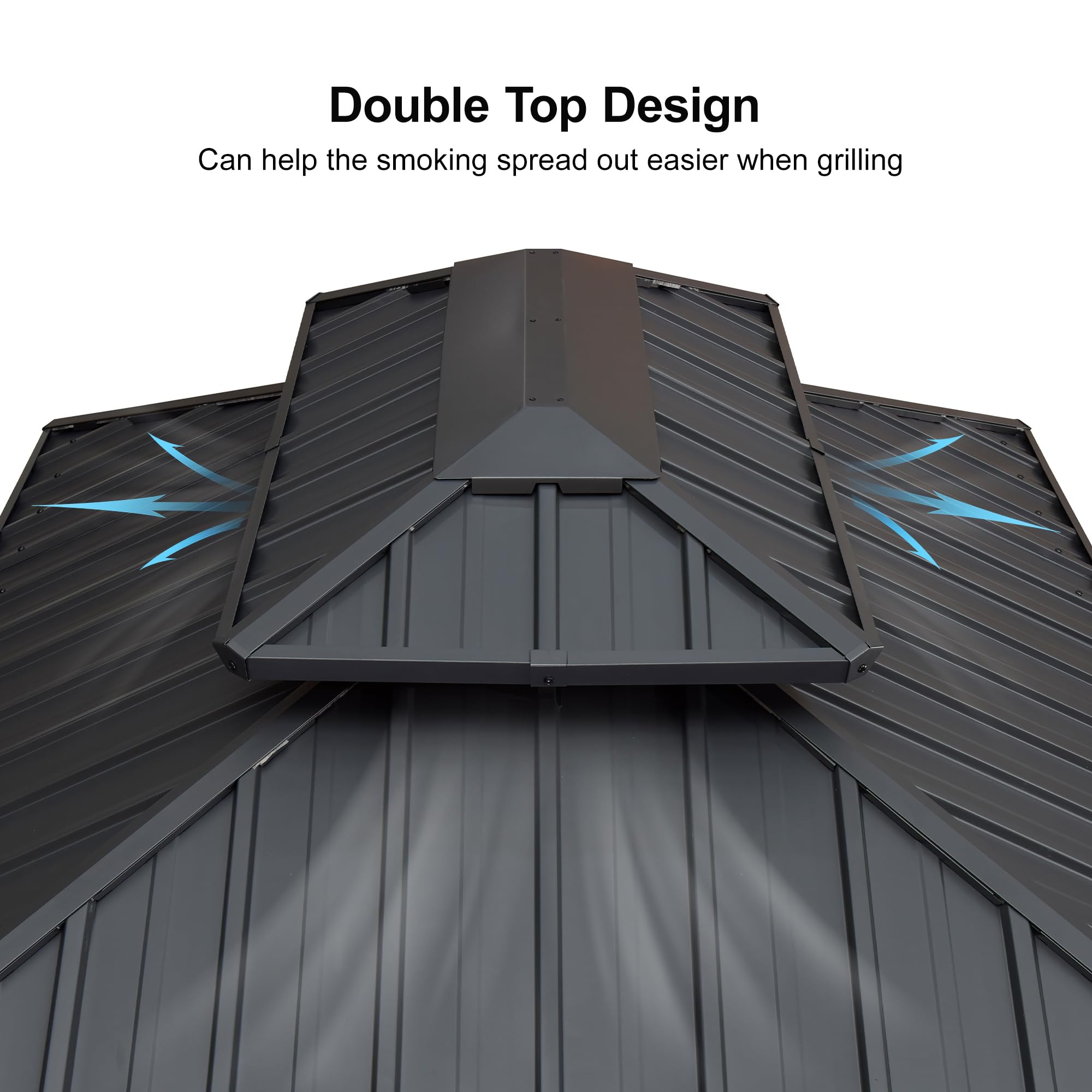 6.5' X 10' Hardtop Grill Gazebo for Patio Permanent Aluminum Barbeque Shelter Gazebo Canopy with Ceiling Hook and Shelves Double Tiered Grey Outdoor BBQ