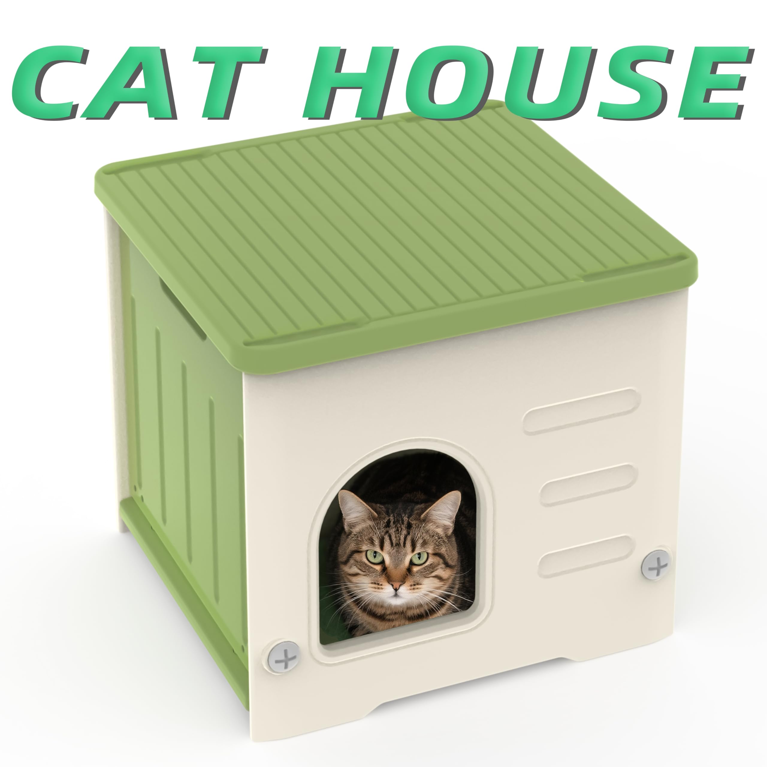 Stackable Cat House for Outdoor Indoor Use, Feral Cat Shelter Weatherproof Waterproof Elevated (Medium)
