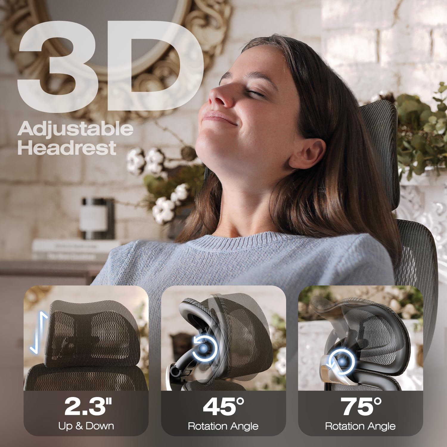 Ergonomic Mesh Office Chair with Footrest, Big and Tall Hone Desk Chair with 5D Flip-Up Arms, Adjustable 3D Lumbar Support,Gaming & Executive Computer Chairs