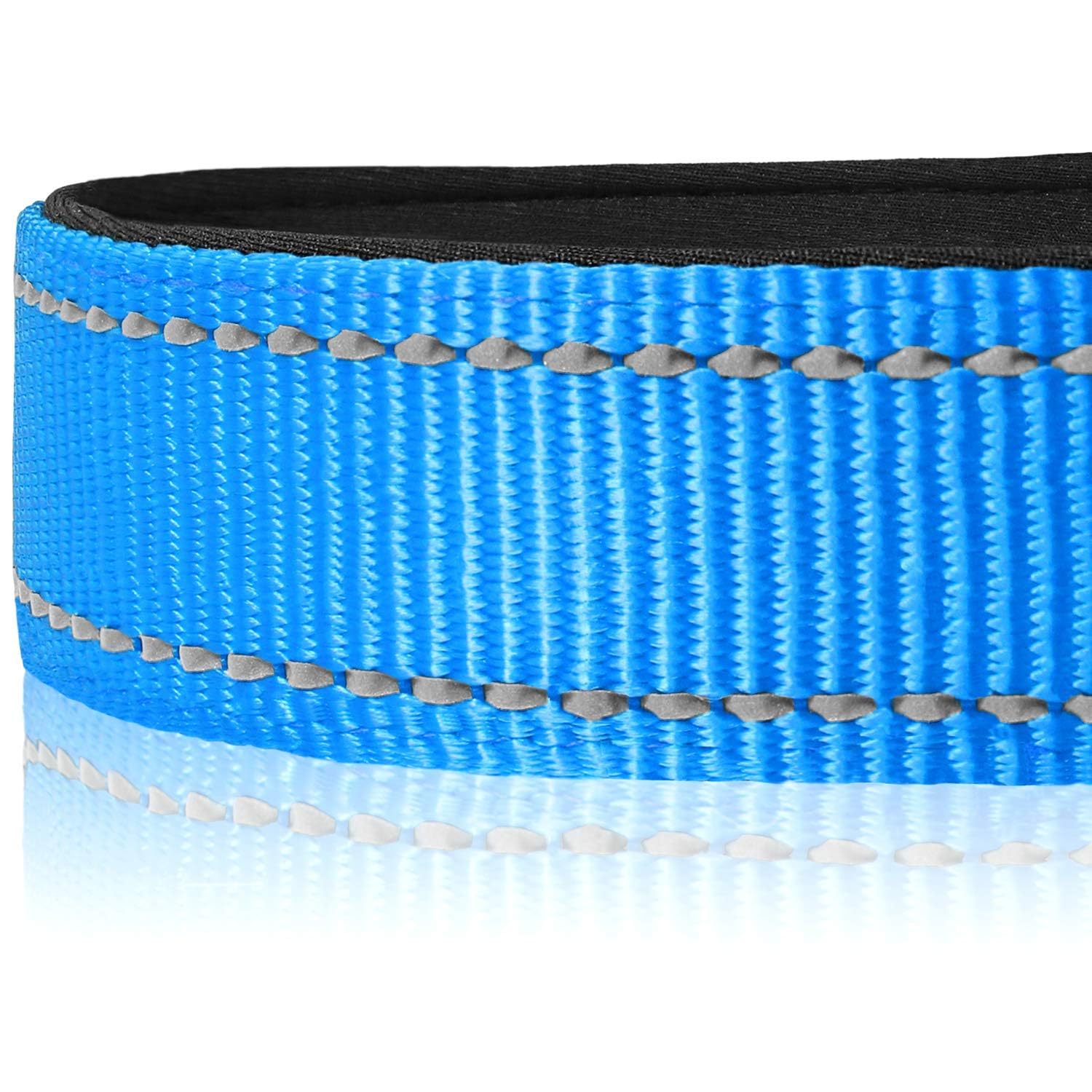 Reflective Dog Collar, Soft Neoprene Padded, Metal D-Ring, Nylon Pet Collar Adjustable for Medium Dogs, Sky Blue, M
