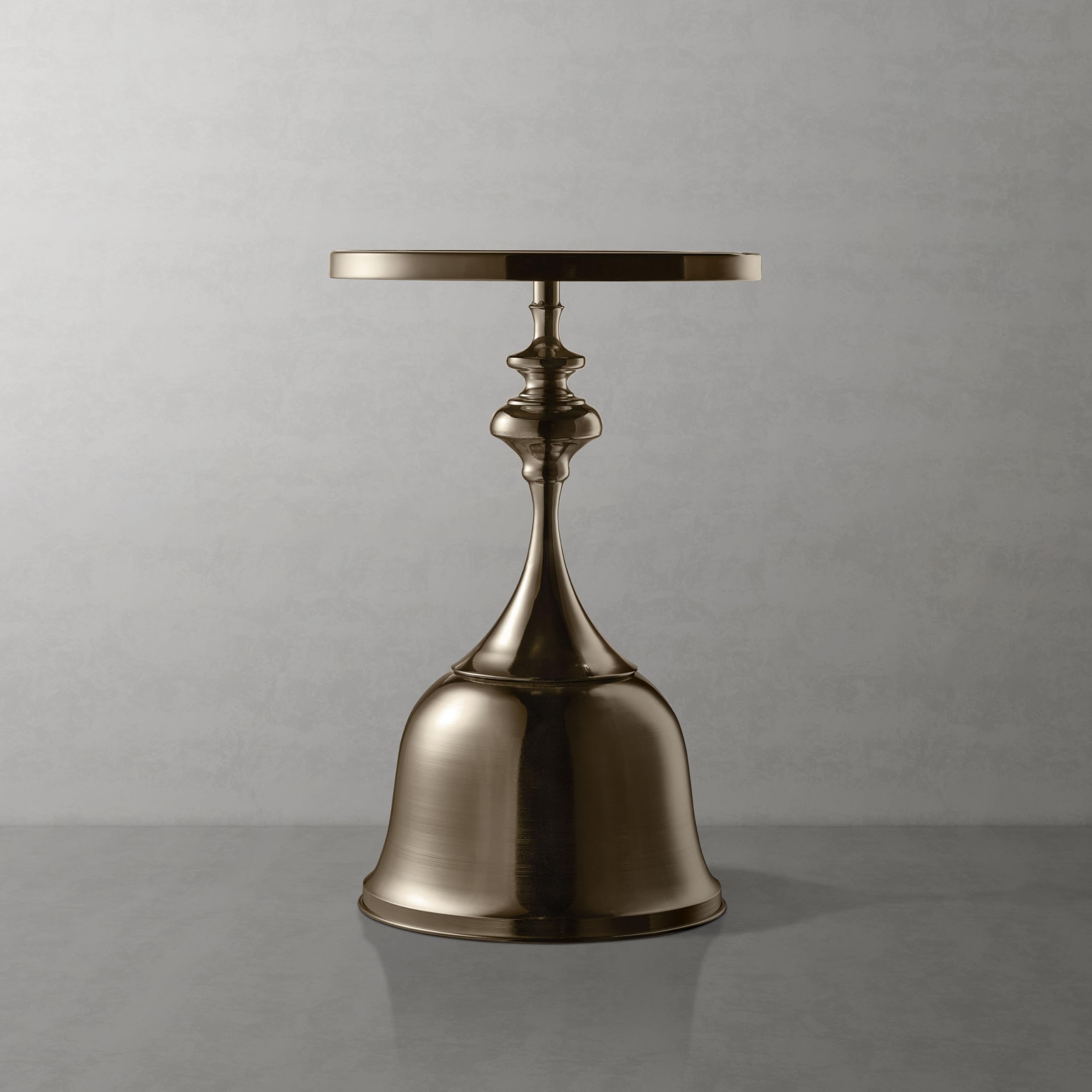 Modern 24" Tall Round End Table with Decorated Tabletop and Iron Metal Base, Accent Furniture, Elegant Pedestal Stand for Living Room, Home Office, Antique Brass