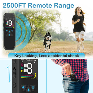 Dog Training Collar, Dog Shock Collar with Remote Control, 2500FT and 4 Training Modes Beep, Vibration, Electric Shock, IP67 Waterproof Rechargeable E-Collar for All Breed