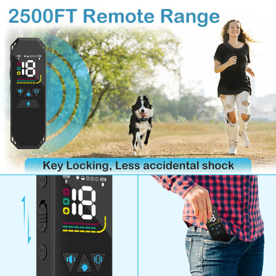 Dog Training Collar, Dog Shock Collar with Remote Control, 2500FT and 4 Training Modes Beep, Vibration, Electric Shock, IP67 Waterproof Rechargeable E-Collar for All Breed