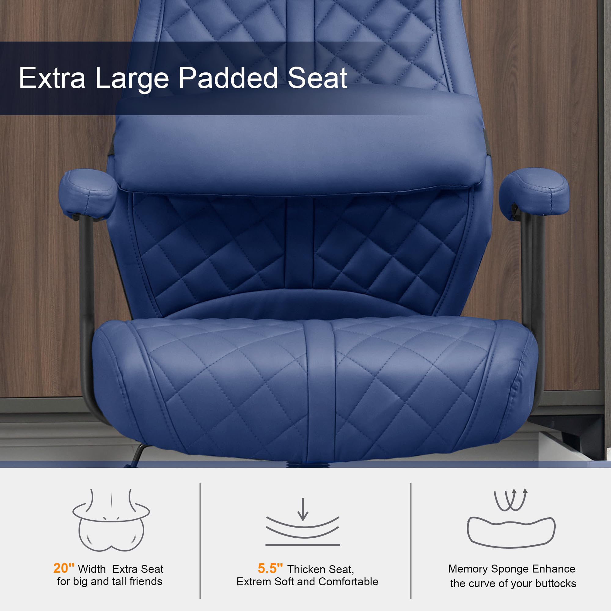 Modern Leather Office Chair, High Back Conference Room Chairs Mid-Century Reclining Office Chairs with Removable Pillow, Padded Executive Office Chair for Home, Office.