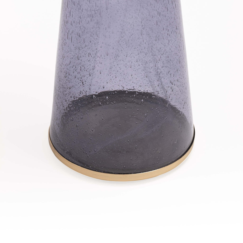 Modern Decorative Round Drink Table with Glass Base and Top with Gold Metal Accent, Martini, Gold Pedestal Table, Tall Side Table, Small Space end Table, for Living Room & Bedroom, Purple,Assembled