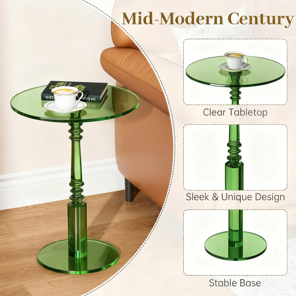Modern Acrylic Side Table, Round Clear End Table for Living Room,Bedroom Lobby and Office Easy Assembly (Green, Large)