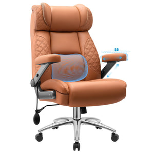 Office Chair, 5D Flip Arm Ergonomic Desk Chair with Adjustable Lumbar Support for Back Pain, Extra Wide 500LBS Comfy Big and Tall Office Chair, Executive Leather Computer Game Chair for Heavy People