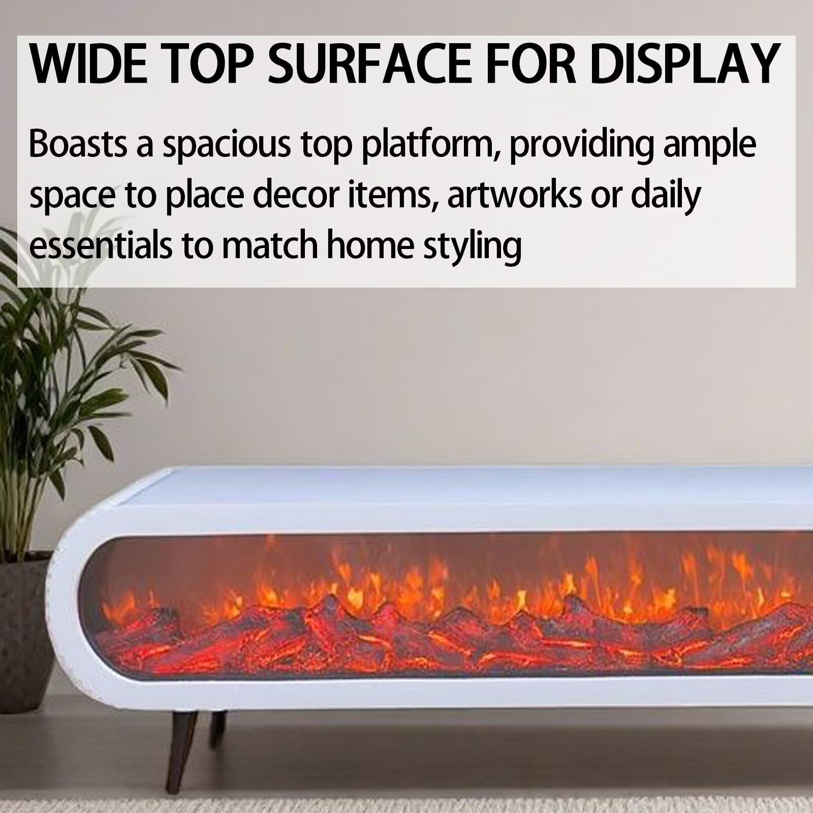 Electric Fireplace - Indoor Electric Fireplace with Mantel Includes White Modern Style, Freestanding TV Stand with Decorative Faux Flame & Curved Corner for Living Room