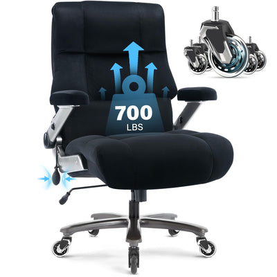 Big and Tall Office Chair 700lbs- Executive Desk Chair with Adjustable Lumbar Support 3D Flip UP Arms- Heavy Duty Quiet Wheels Metal Base Ergonomic Computer Chairs, Black