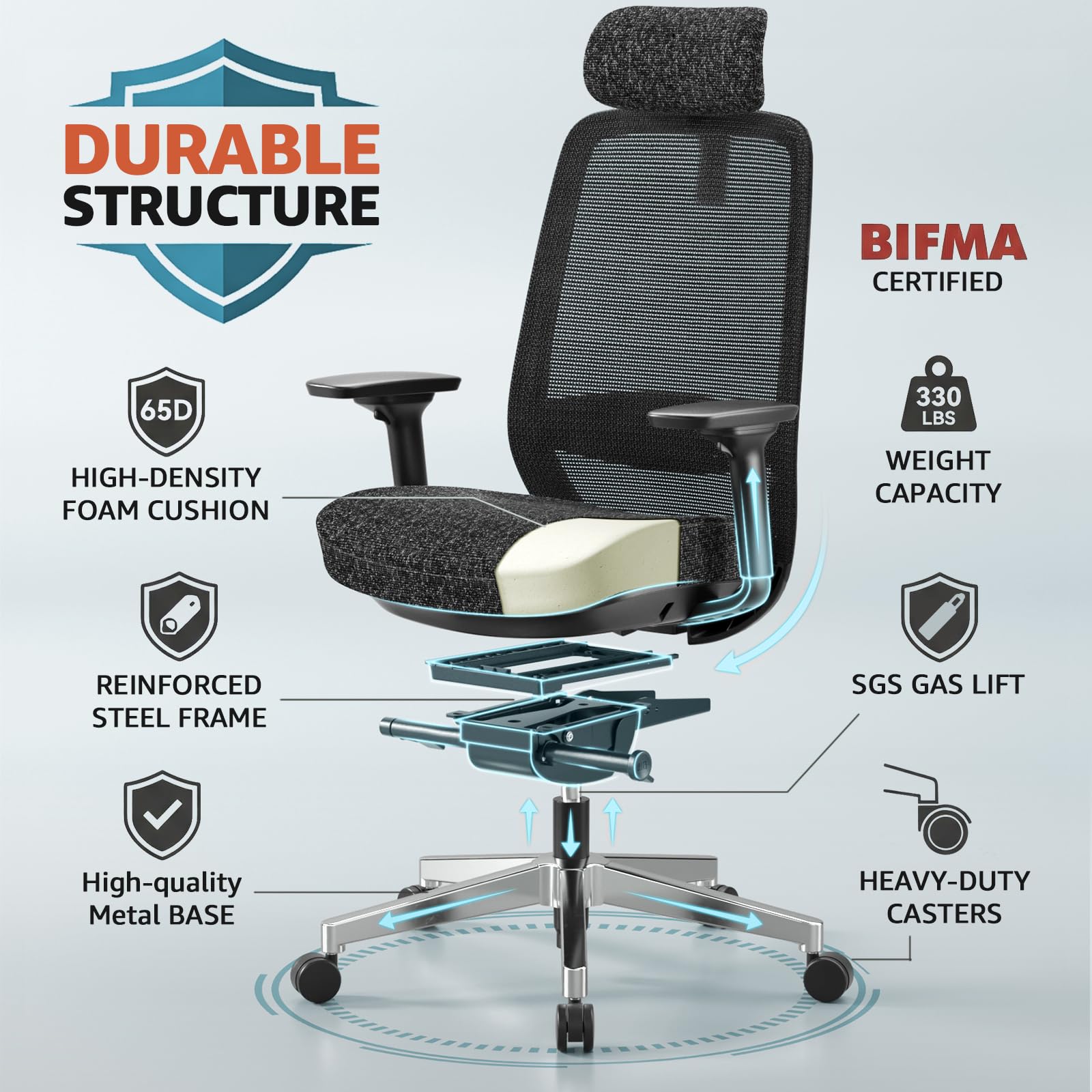 Office Chair Ergonomic Desk Chair High-Back Mesh Desk Chair with Adjustable Lumbar Support and Headrest 4D Armrests for Long Hours Sitting Black