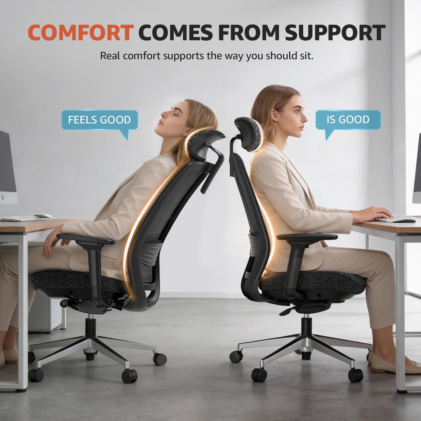 Office Chair Ergonomic Desk Chair High-Back Mesh Desk Chair with Adjustable Lumbar Support and Headrest 4D Armrests for Long Hours Sitting Black