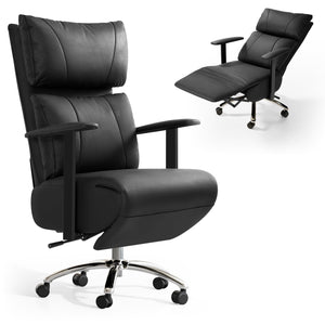 Reclining Office Chair with Adjustable Headrest and Footrest, 170° Ergonomic Comfortable Office Chair Zero Gravity, Leather Executive Home Office Desk Chair (Black)