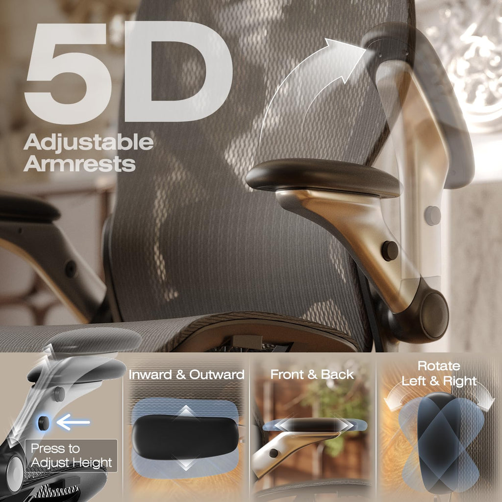 Ergonomic Mesh Office Chair with Footrest, Big and Tall Hone Desk Chair with 5D Flip-Up Arms, Adjustable 3D Lumbar Support,Gaming & Executive Computer Chairs