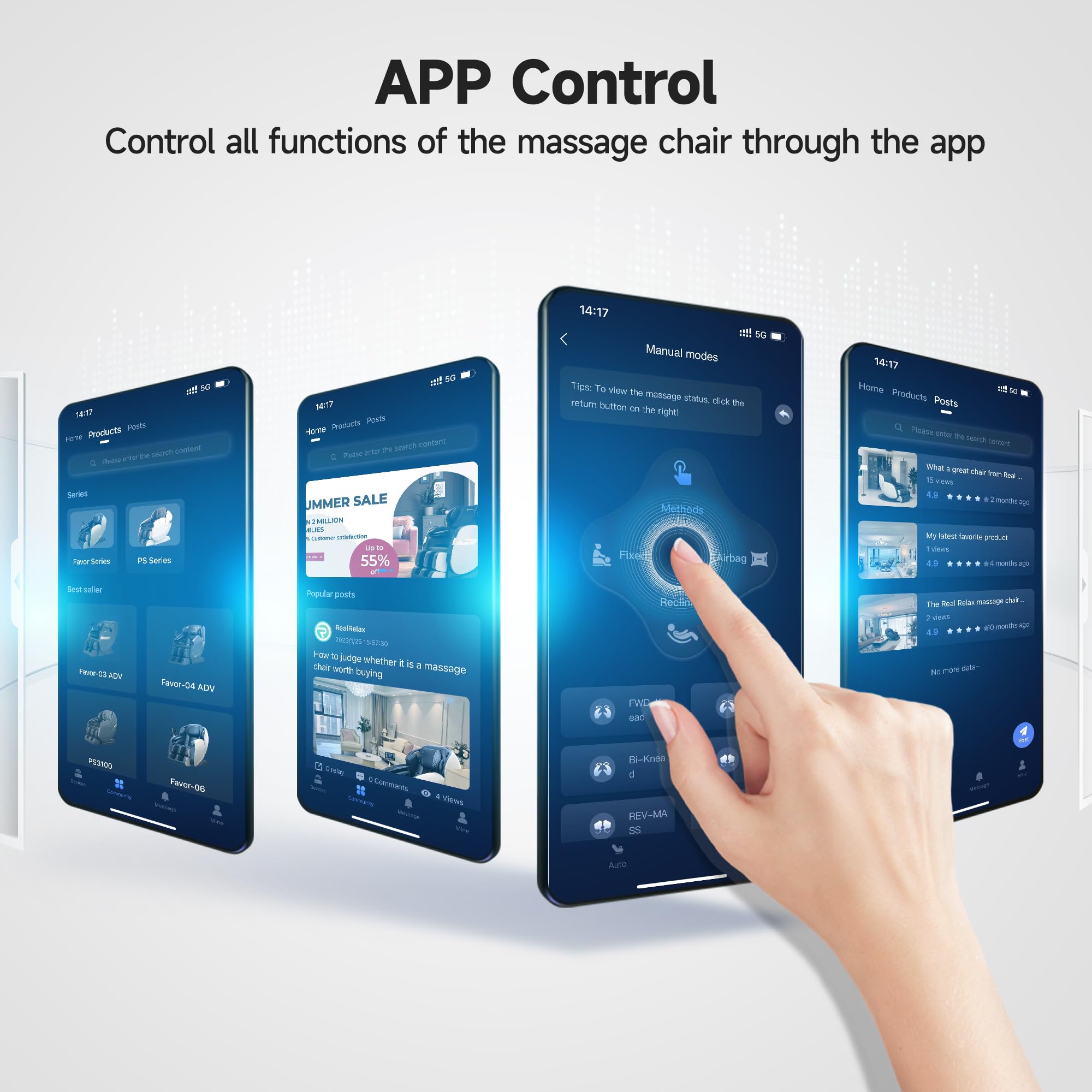 2026 Massage Chair Full Body, Zero Gravity SL-Track Massage Recliner with Added Phone Controller and Holder, Pause Button,Upgraded LCD Screen，APP Control and Child Lock, Favor-06, Blue