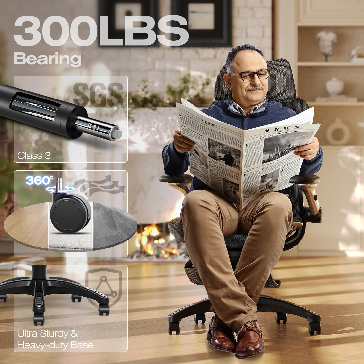 Ergonomic Mesh Office Chair with Footrest, Big and Tall Hone Desk Chair with 5D Flip-Up Arms, Adjustable 3D Lumbar Support,Gaming & Executive Computer Chairs