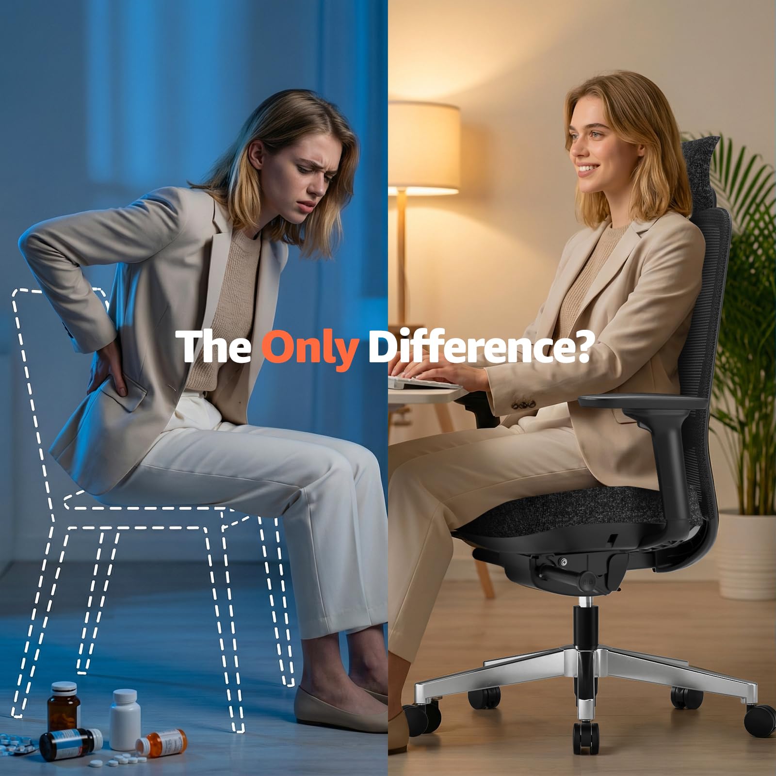 Office Chair Ergonomic Desk Chair High-Back Mesh Desk Chair with Adjustable Lumbar Support and Headrest 4D Armrests for Long Hours Sitting Black