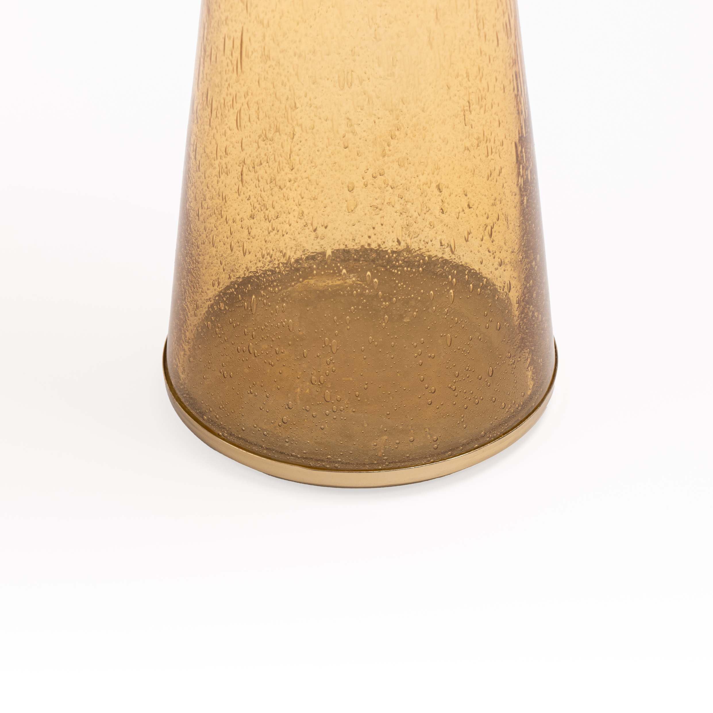 Modern Decorative Round Drink Table with Glass Base and Top with Gold Metal Accent, Martini, Gold Pedestal Table, Tall Side Table, Small Space end Table, for Living Room & Bedroom, Amber,Assembled