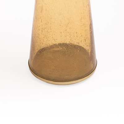 Modern Decorative Round Drink Table with Glass Base and Top with Gold Metal Accent, Martini, Gold Pedestal Table, Tall Side Table, Small Space end Table, for Living Room & Bedroom, Amber,Assembled