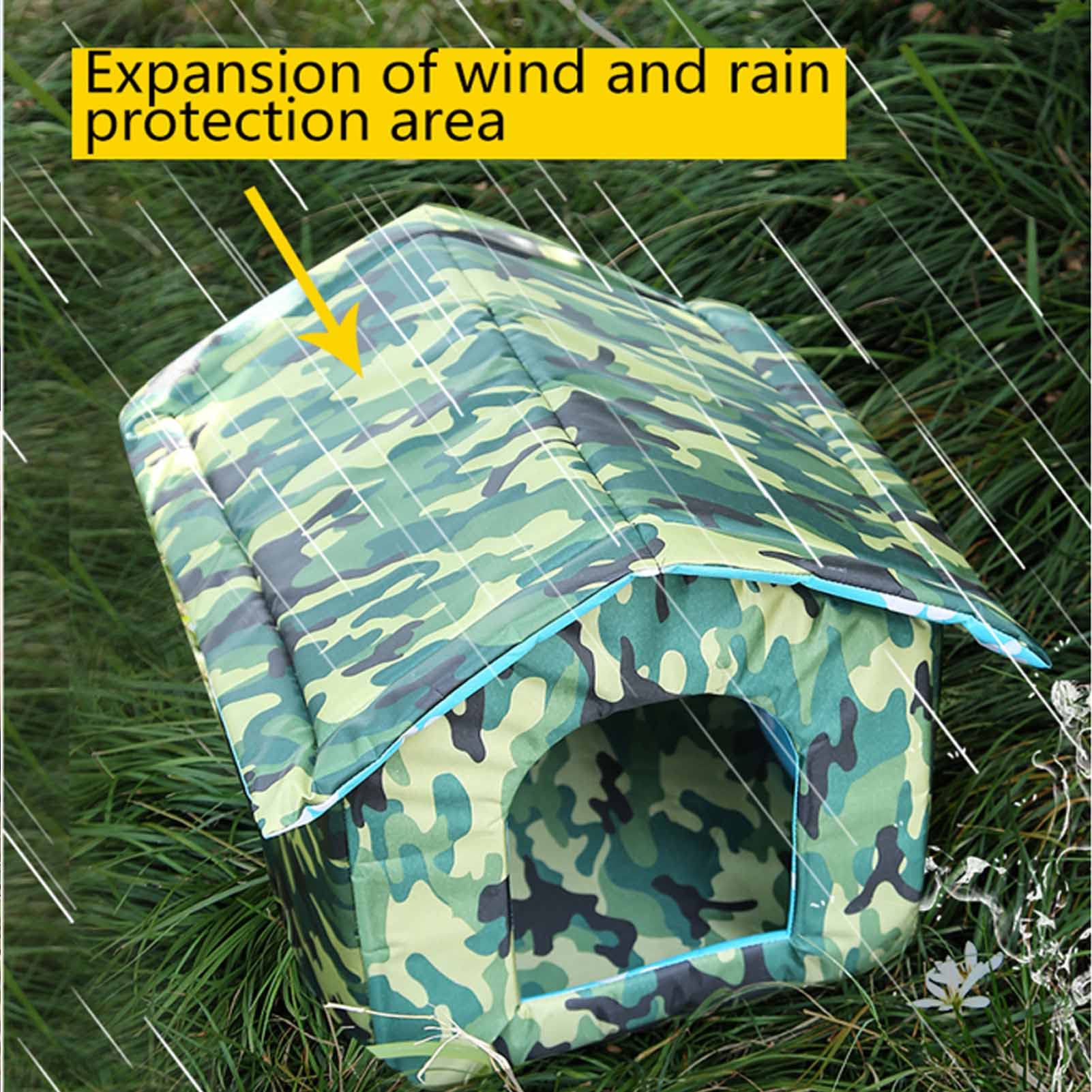 Cat Houses for Outdoor Cats, Feral Cats Dogs House, Weatherproof Warm and Insulated Cat House with Transparent Curtain Pet House, Stray Cats Shelter (Camouflage Green, Medium-Houses)
